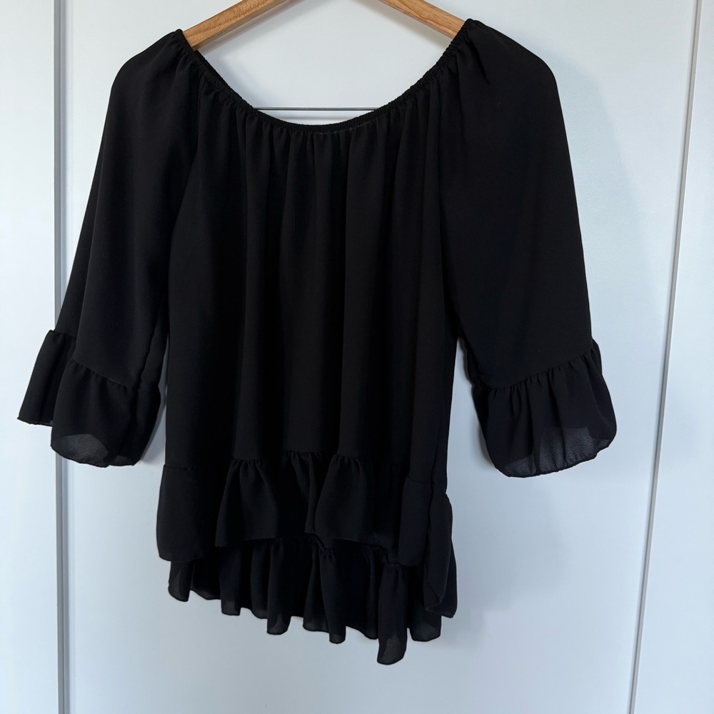 Boohoo | Black Off the Shoulder Ruffle Top